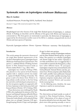 Systematic Notes on Leptostigma Setulosum (Rubiaceae)