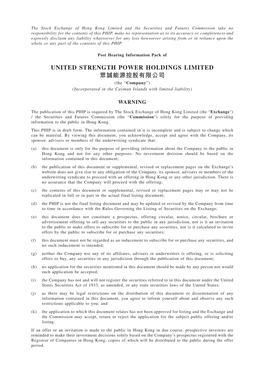 UNITED STRENGTH POWER HOLDINGS LIMITED 眾誠能源控股有限公司 (The “Company”) (Incorporated in the Cayman Islands with Limited Liability)