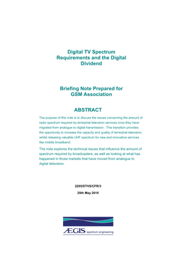 Digital TV Spectrum Requirements and the Digital Dividend Briefing