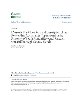 A Vascular Plant Inventory and Description of the Twelve Plant Community Types Found in the University of South Florida Ecologic