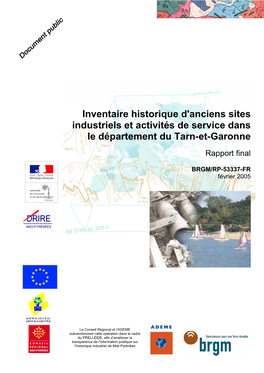 Inventaire Historique D'anciens Sites Industriels Et Activités De Service Dans Le Département Du Tarn-Et-Garonne Rapport Final