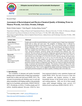 Assessment of Bacteriological and Physico-Chemical Quality of Drinking Water in Munesa Woreda, Arsi Zone, Oromia, Ethiopia