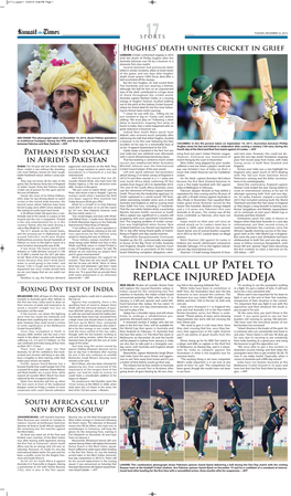 India Call up Patel to Replace Injured Jadeja