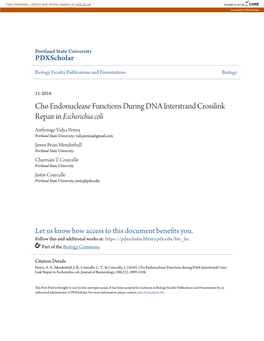 Cho Endonuclease Functions During DNA Interstrand Crosslink Repair in Escherichia Coli