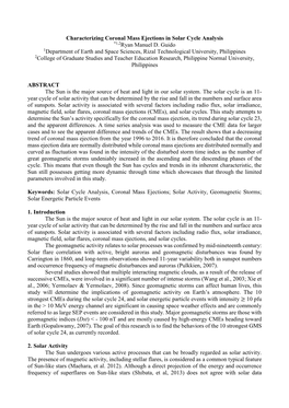 Characterizing Coronal Mass Ejections in Solar Cycle Analysis *1,2Ryan Manuel D