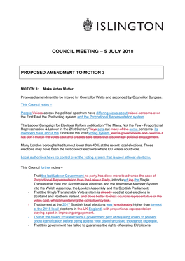 Council Meeting – 5 July 2018