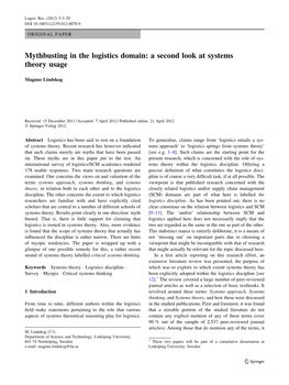 Mythbusting in the Logistics Domain: a Second Look at Systems Theory Usage