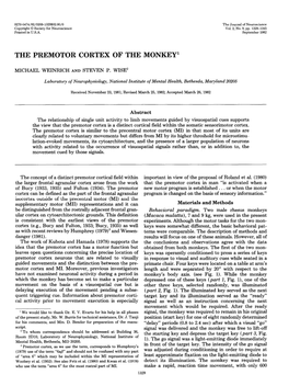 The Premotor Cortex of the Monkey'