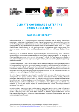 Climate Governance After the Paris Agreement
