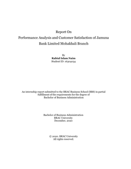 Report on Performance Analysis and Customer Satisfaction of Jamuna Bank Limited Mohakhali Branch