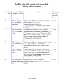 List of Polling Stations for 103 Perundurai Assembly Segment Within the 18 Tiruppur Parliamentary Constituency