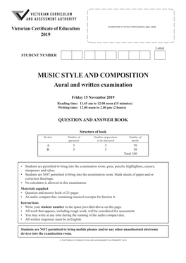 2019 VCE Music Style and Composition Examination