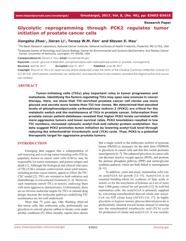 Glycolytic Reprogramming Through PCK2 Regulates Tumor Initiation of Prostate Cancer Cells