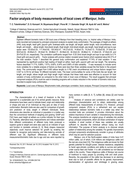 Factor Analysis of Body Measurements of Local Cows of Manipur, India