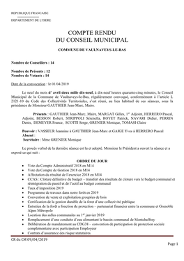 Conseil Municipal Du 9 Avril 2019