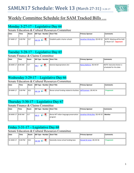 SAMLN17 Schedule: Week 13 (March 27-31) 3-28-17