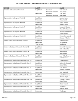 Official List of Candidates - General Election 2014