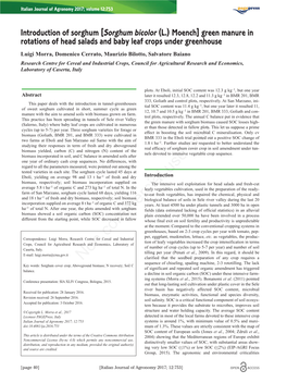 Introduction of Sorghum [Sorghum Bicolor (L.) Moench] Green Manure in Rotations of Head Salads and Baby Leaf Crops Under Greenhouse