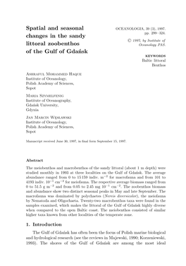 Spatial and Seasonal Changes in the Sandy Littoral Zoobenthos of the Gulf