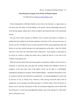 Ravasi / Escapism & Michael Chabon / 1/3 Panel Proposal: Escapism In