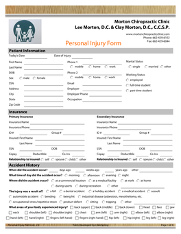 Personal Injury Form Patient Information Today's Date Date of Injury