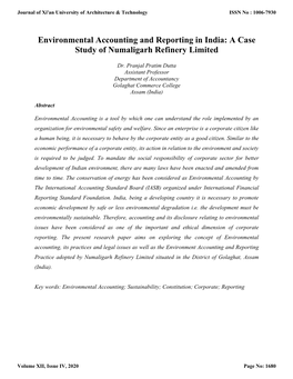 Environmental Accounting and Reporting in India: a Case Study of Numaligarh Refinery Limited