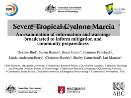 Severe Tropical Cyclone Marcia an Examination of Information and Warnings Broadcasted to Inform Mitigation and Community Preparedness