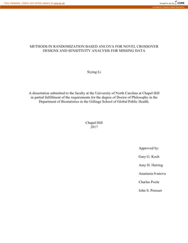 METHODS in RANDOMIZATION BASED ANCOVA for NOVEL CROSSOVER DESIGNS and SENSITIVITY ANALYSIS for MISSING DATA Siying Li a Disserta