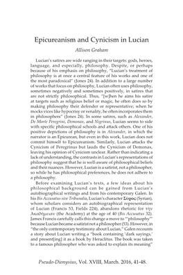 Epicureanism and Cynicism in Lucian Allison Graham