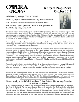 UW Opera Props Newsletter Fall 2013