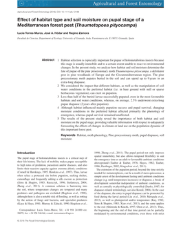 Effect of Habitat Type and Soil Moisture on Pupal Stage of a Mediterranean Forest Pest (Thaumetopoea Pityocampa)