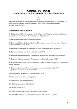 Ordre Du Jour Seance Du Conseil Municipal Du 21 Décembre 2018