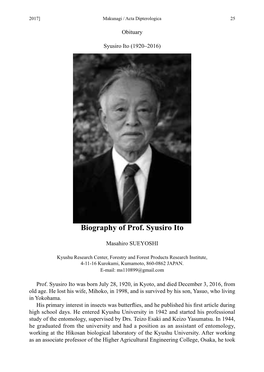 Biography of Prof. Syusiro Ito