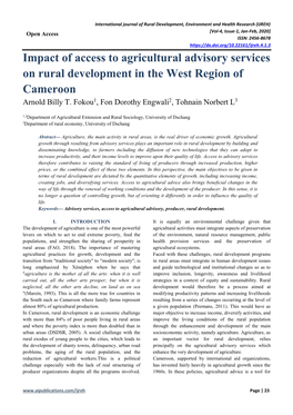 Impact of Access to Agricultural Advisory Services on Rural Development in the West Region of Cameroon Arnold Billy T