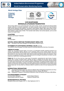 Uvs Nuur Basin Mongolia & Russian Federation