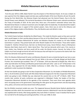 Khilafat Movement and Its Importance