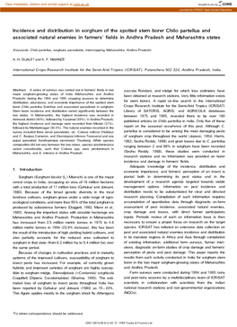 Incidence and Distribution in Sorghum of the Spotted Stem Borer Chilo