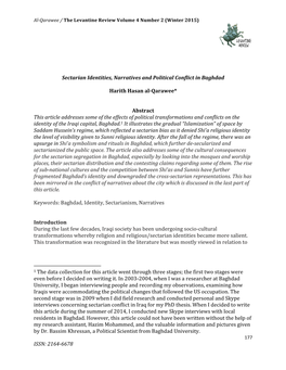 6678 Sectarian Identities, Narratives and Political Conflict in Baghdad