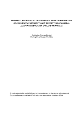 Informed, Engaged and Empowered? a Thicker Description of Community Participation in the Setting of Coastal Adaptation Policy in England and Wales