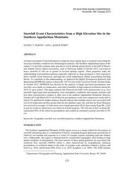11 D.T. Martin, L.B. Perry. Snowfall Event Characteristics from a High