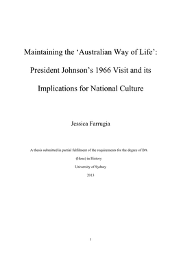 'Australian Way of Life': President Johnson's 1966 Visit and Its