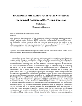 Translations of the Artistic Selfhood in Ver Sacrum, the Seminal Magazine of the Vienna Secession Rita K