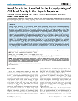 Novel Genetic Loci Identified for the Pathophysiology of Childhood Obesity in the Hispanic Population