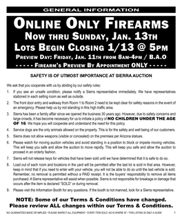 Online Only Firearms Now Thru Sunday, Jan