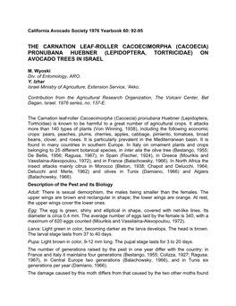 The Carnation Leaf-Roller Cacoecimorpha (Cacoecia) Pronubana Huebner (Lepidoptera, Tortricidae) on Avocado Trees in Israel