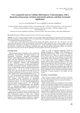 New Cytogenetic Data on Nabidae (Heteroptera: Cimicomorpha), with a Discussion of Karyotype Variation and Meiotic Patterns, and Their Taxonomic Significance