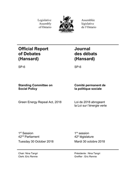 Official Report of Debates (Hansard) Journal Des Débats