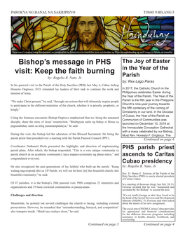 Bishop's Message in PHS Visit: Keep the Faith Burning