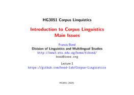 Corpus Linguistics Main Issues