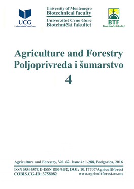 Agriculture and Forestry, Volume 62. Issue 4: 1-288, Podgorica, 2016 2